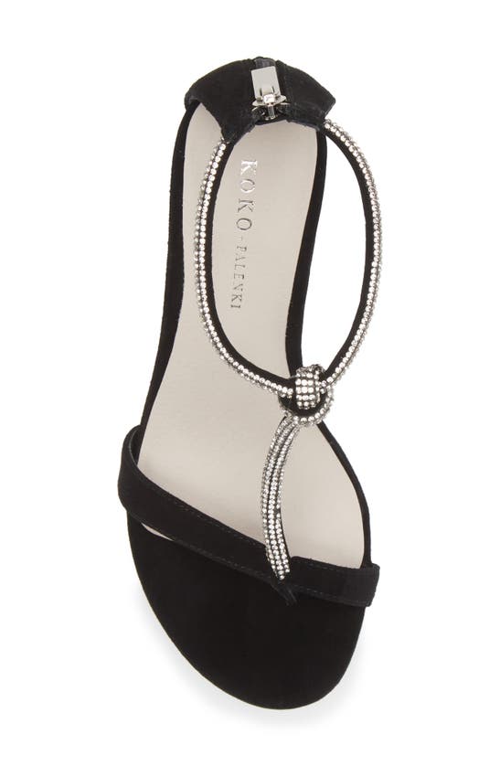 Shop Koko + Palenki Odette Pavé Crystal T-strap Sandal In Black Suede
