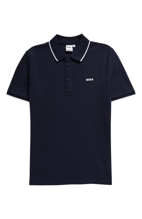 Bosswear Boss Kidswear Kids' Tipped Cotton Piqué Polo In Navy