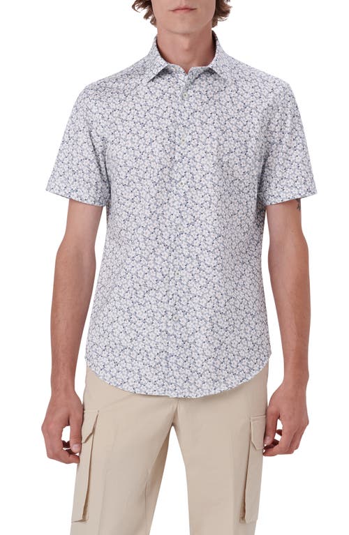 Shop Bugatchi Miles Ooohcotton® Floral Short Sleeve Button-up Shirt In Navy