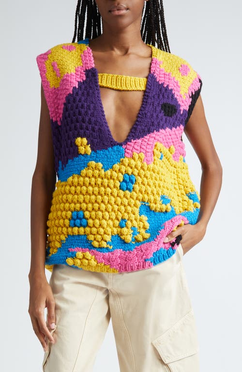 JW Anderson V-Cutout Texture Knit Wool Sweater Vest in Yellow/Multi at Nordstrom, Size Small