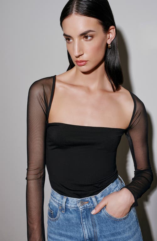 Marcella Lucia Long Sleeve Mesh & Jersey Top In Black