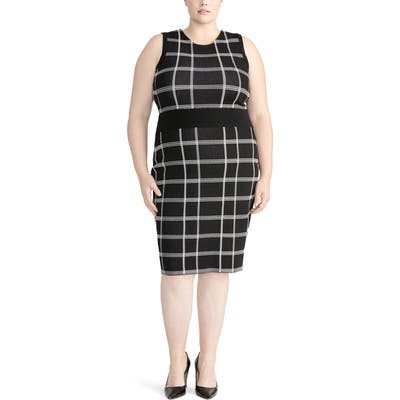 Plus Size Rachel Roy Collection Oversize Plaid Sleeveless Dress, Black