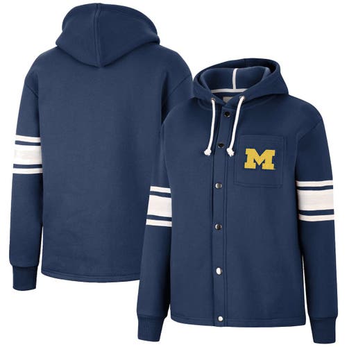 Women's Colosseum Navy Michigan Wolverines Mia Striped Full-Snap Hoodie Jacket