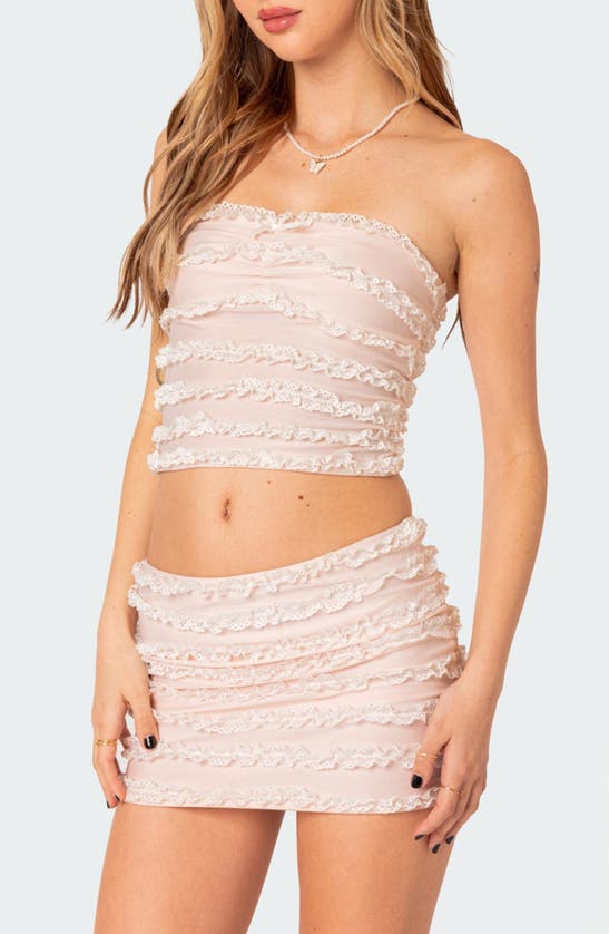 Shop Edikted Izzy Ruffle Lace Tube Top In Light-pink