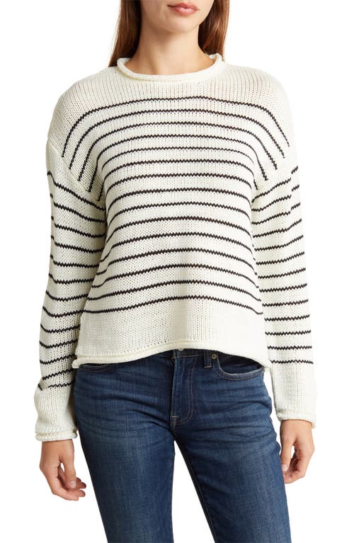 Shop Rdi Stripe Crop Pullover Sweater In Winter White/black