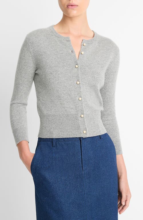 Shop Vince Imitation Pearl Button Wool & Cashmere Blend Cardigan In Heather Grey