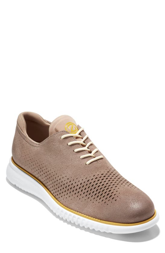 Shop Cole Haan 2.zerogrand Laser Wing Derby In Chocolate Truffle/ Ivory