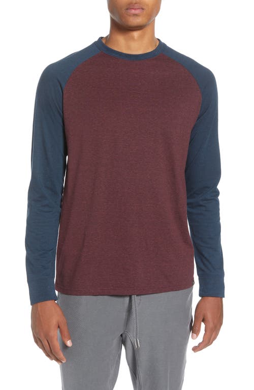 Raglan Long Sleeve Crewneck T-Shirt in Maroon Rust/midnight