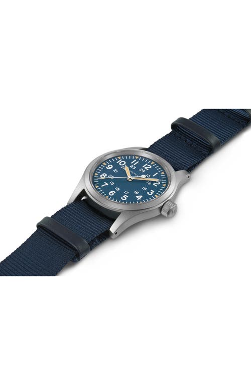 Shop Hamilton Khaki Field Mechanical Nato Strap Watch, 38mm In Blue