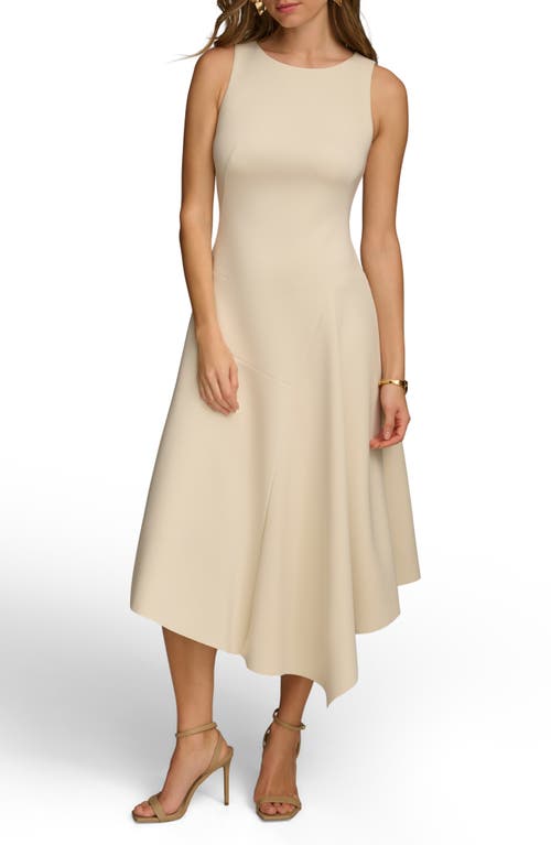 Asymmetric Sleeveless Fit & Flare Dress in Parchment