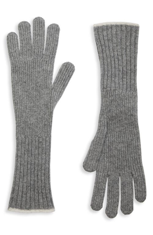 Shop Eleventy Tipped Cuff Rib Cashmere Gloves In Med Grey Ivory