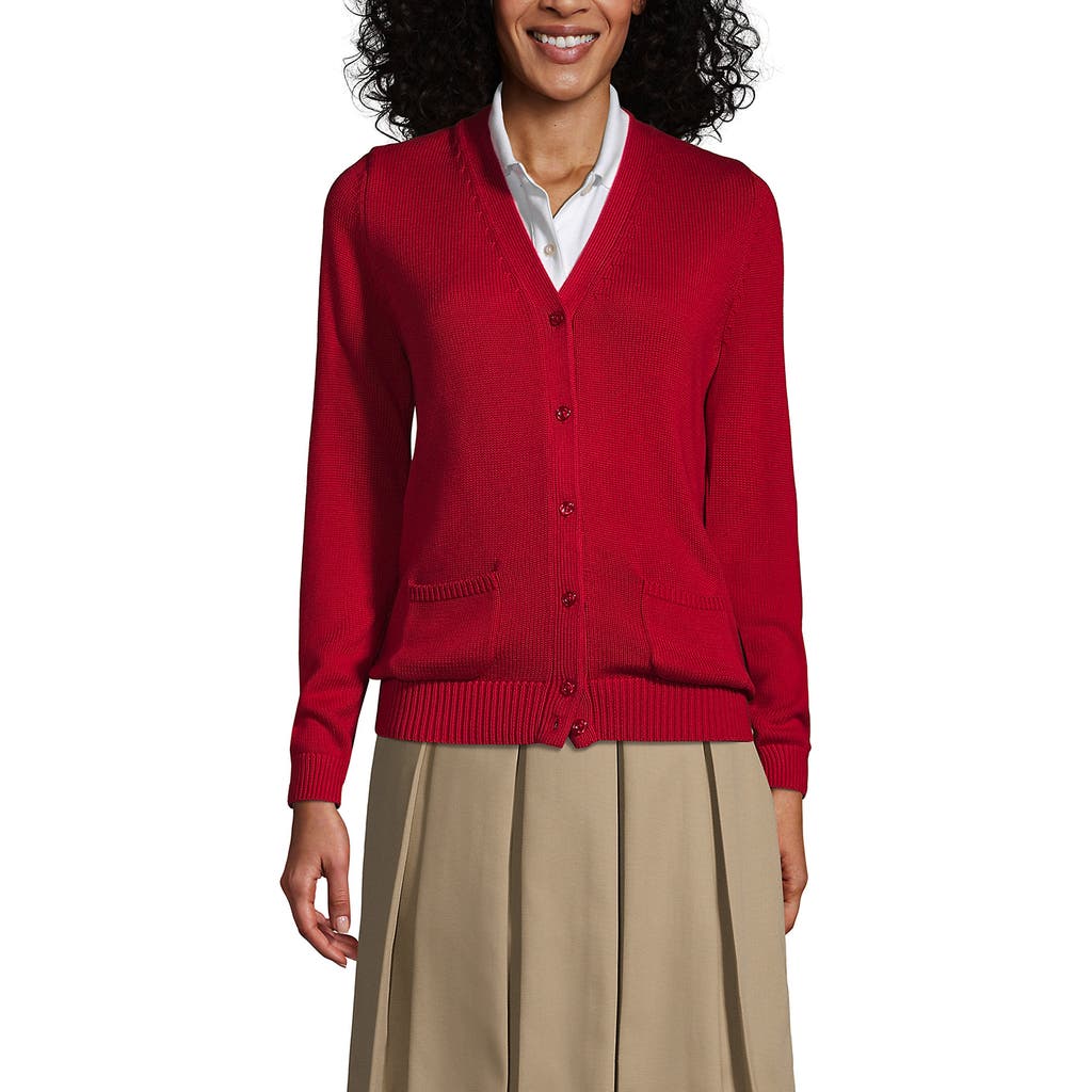 Lands' End School Uniform Cotton Modal Button Front Cardigan Sweater In Red
