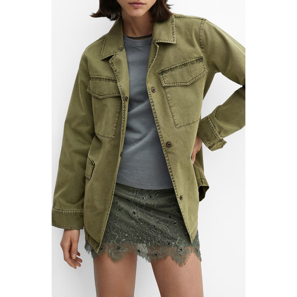 Mango Caracas Overshirt In Khaki Green