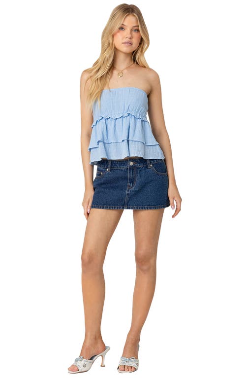 EDIKTED EDIKTED STRAPLESS TIERED CHAMBRAY TOP