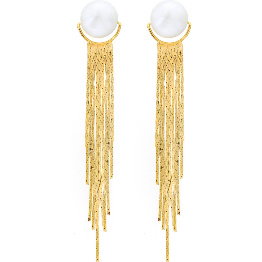Panacea Genuine Freshwater Pearl Liquid Fringe Drop Earrings In White/gold