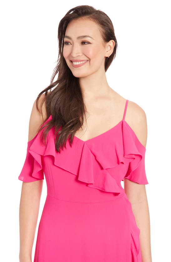 Shop London Times Cold Shoulder Ruffle Maxi Dress In Bright Pink