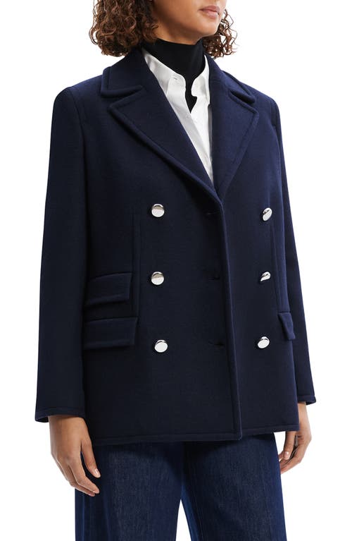 Shop Theory Double Breasted Wool Peacoat Blazer In Baltic