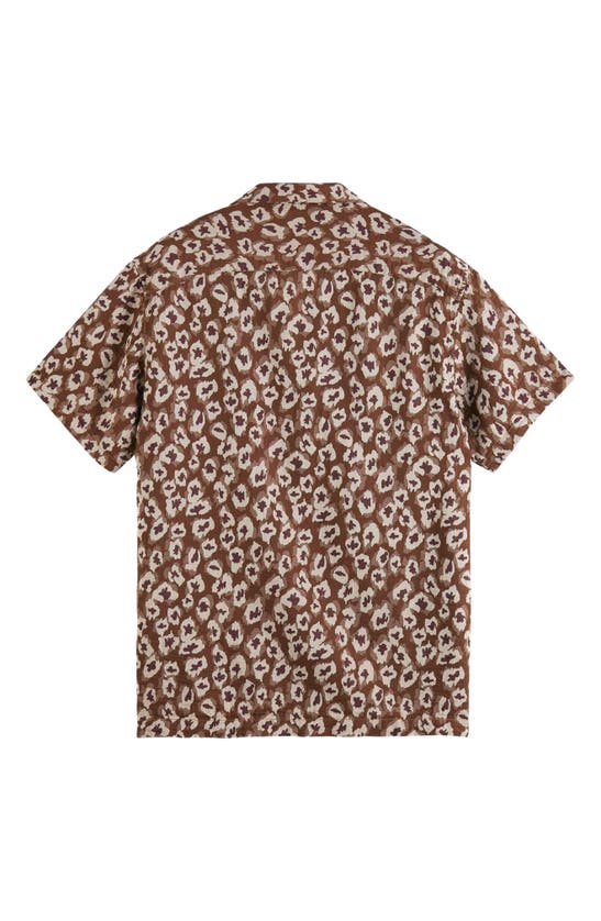 Shop Scotch & Soda Trim Fit Abstract Floral Short Sleeve Button-up Shirt In 6468-taupe Animal