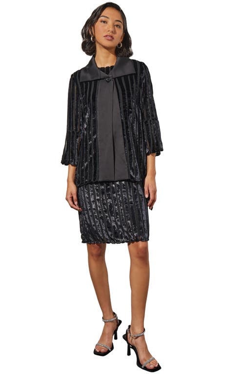 Shop Ming Wang Metallic Stripe High-low Jacket In Black/silver