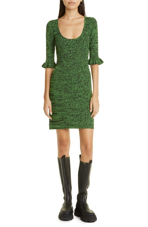 Ganni Three-Quarter Sleeve Sweater Minidress in Kelly Green