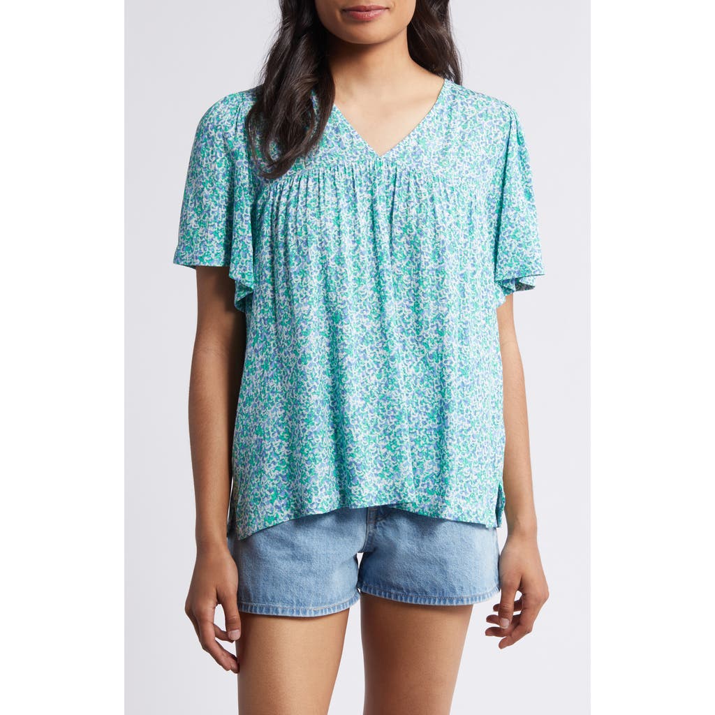 Caslon ® Print V-neck Gauze Top In Blue Cornflower Organic Geo