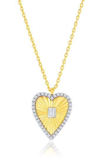 Simona Two-tone Cubic Zirconia Heart Pendant Necklace In Two-tone