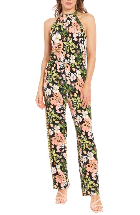 Floral Print Mock Neck Sleeveless Jumpsuit