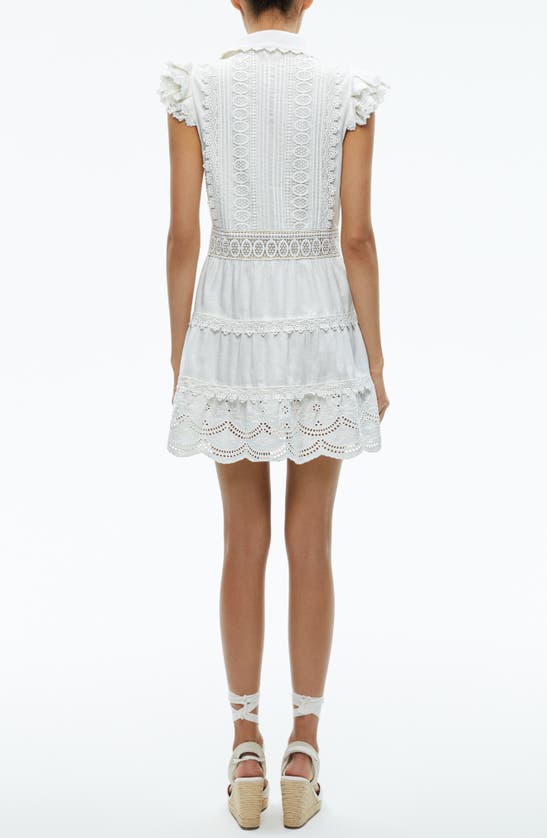 Shop Alice And Olivia Meeko Embroidered Eyelet & Lace Trim Cotton Minidress In Off White