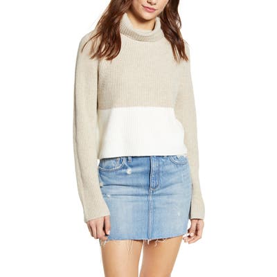 Leith Transfer Stitch Turtleneck Sweater, Beige