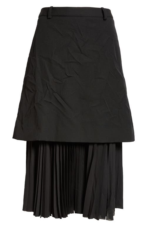 Shop Balenciaga Pleated Mixed Media Layered Midi Skirt In Black