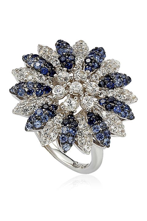 Created Sapphire, Sapphire & Diamond Flower Ring