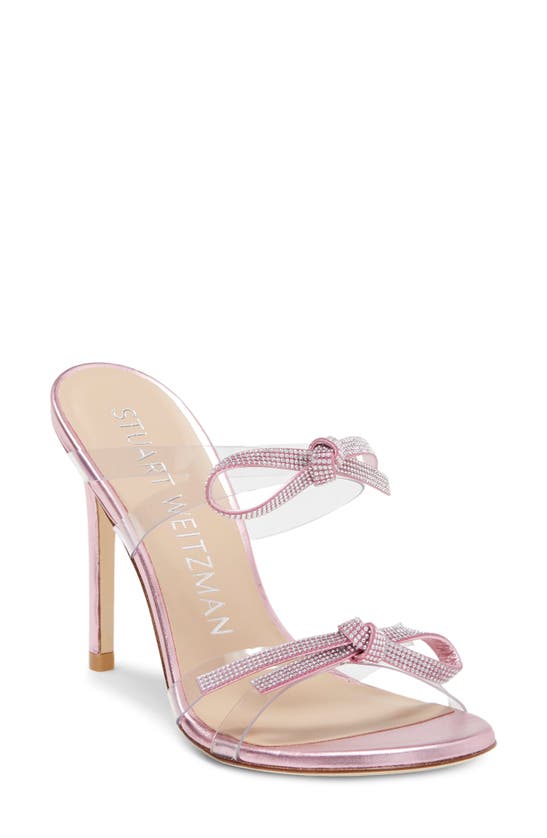 Stuart Weitzman Bow 100 Slide Sandal In Clear/ Cotton Candy