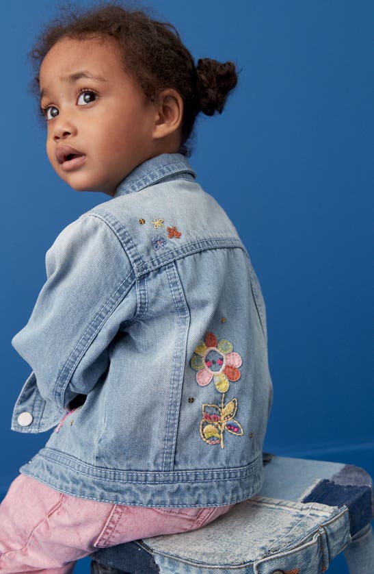 Shop Next Kids' Embroidered Unicorn Denim Jacket In Denim Indigo