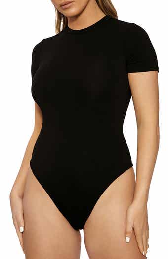 naked wardrobe, Tops, Euc Womens Naked Wardrobe Black Long Sleeve Cut  Outs Thong Bodysuit Large