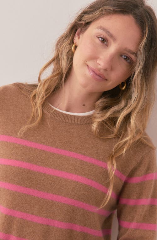 Marine Layer Harper Stripe Cashmere Sweater In Camel/pink