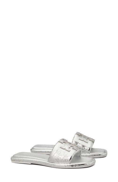 Tory Burch Double-T Leather Sport Slide Sandal Silver at Nordstrom,