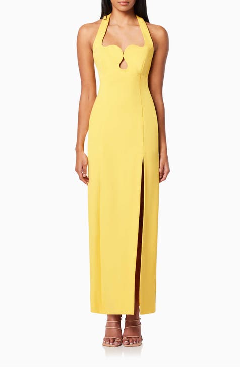  Dresses for Women - Choker Neck Backless Maxi Formal Dress  (Color : Yellow, Size : Medium) : Clothing, Shoes & Jewelry