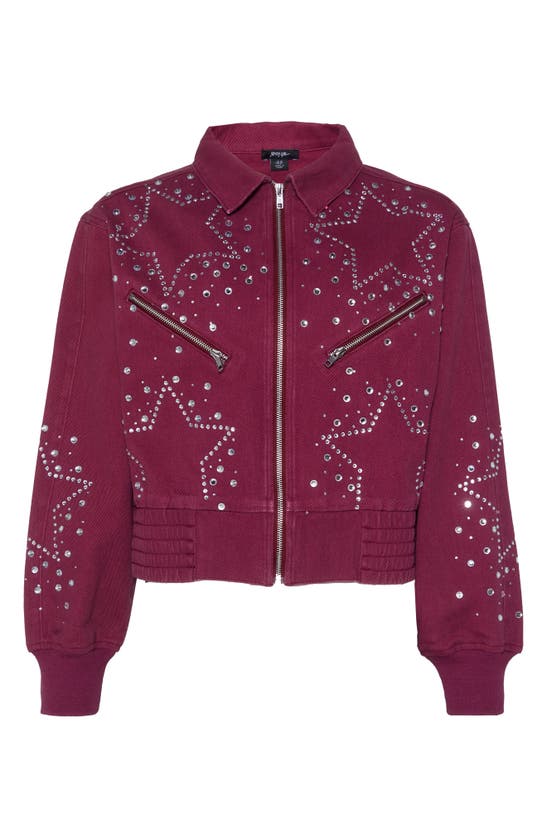 Shop Nasty Gal Embellished Star Denim Bomber Jacket In Pink