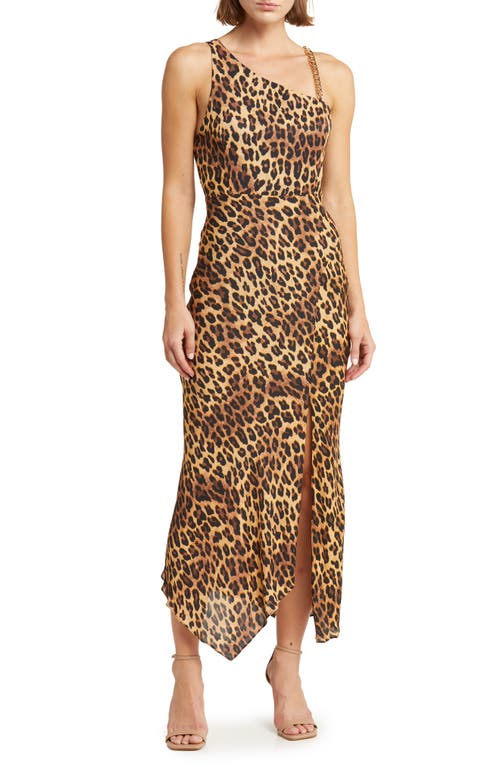 Alice + Olivia Harmony Leopard Print Chain Strap Slipdress in Spotted Leopard Dark Tan