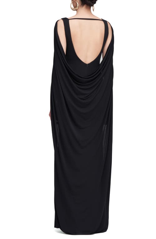 Shop Halston Akeem Long Sleeve Cape Detail Jersey Gown In Black