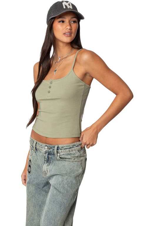 Shop Edikted Henley Crop Camisole In Olive