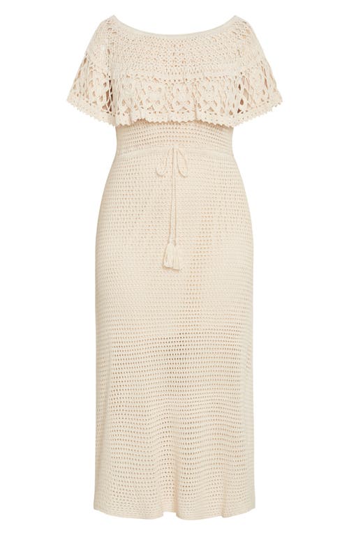 Shop City Chic Callie Open Stitch Tie Waist Off The Shoulder Maxi Dress In Natural