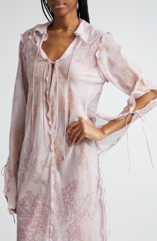 Shop Acne Studios Midsummer Floral Semisheer Ruffle Cotton & Silk Caftan In Pink