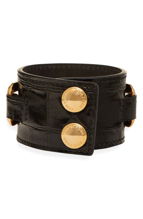 Shop Tom Ford Whitney Croc Embossed Leather Cuff Bracelet In 1n001 Black