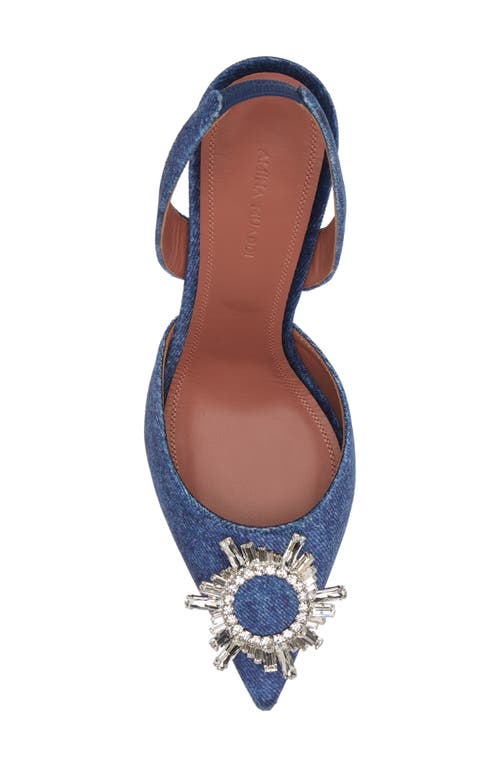 Amina Muaddi Begum Crystal Pointed Toe Slingback Pump In Velvet Denim White Crystals