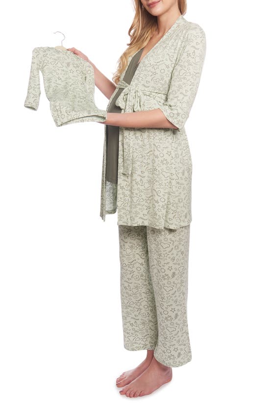 Shop Everly Grey Analise During & After 5-piece Maternity/nursing Sleep Set In Sage Doodle