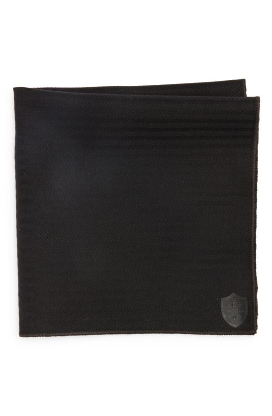 Clifton Wilson Herringbone Cotton Pocket Square In Black
