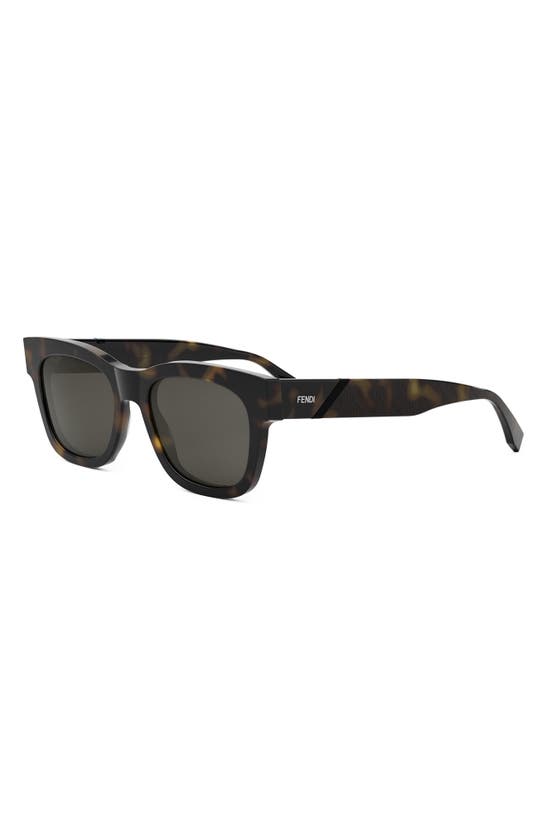 Shop Fendi The  Diagonal 51mm Square Sunglasses In Dark Havana / Smoke