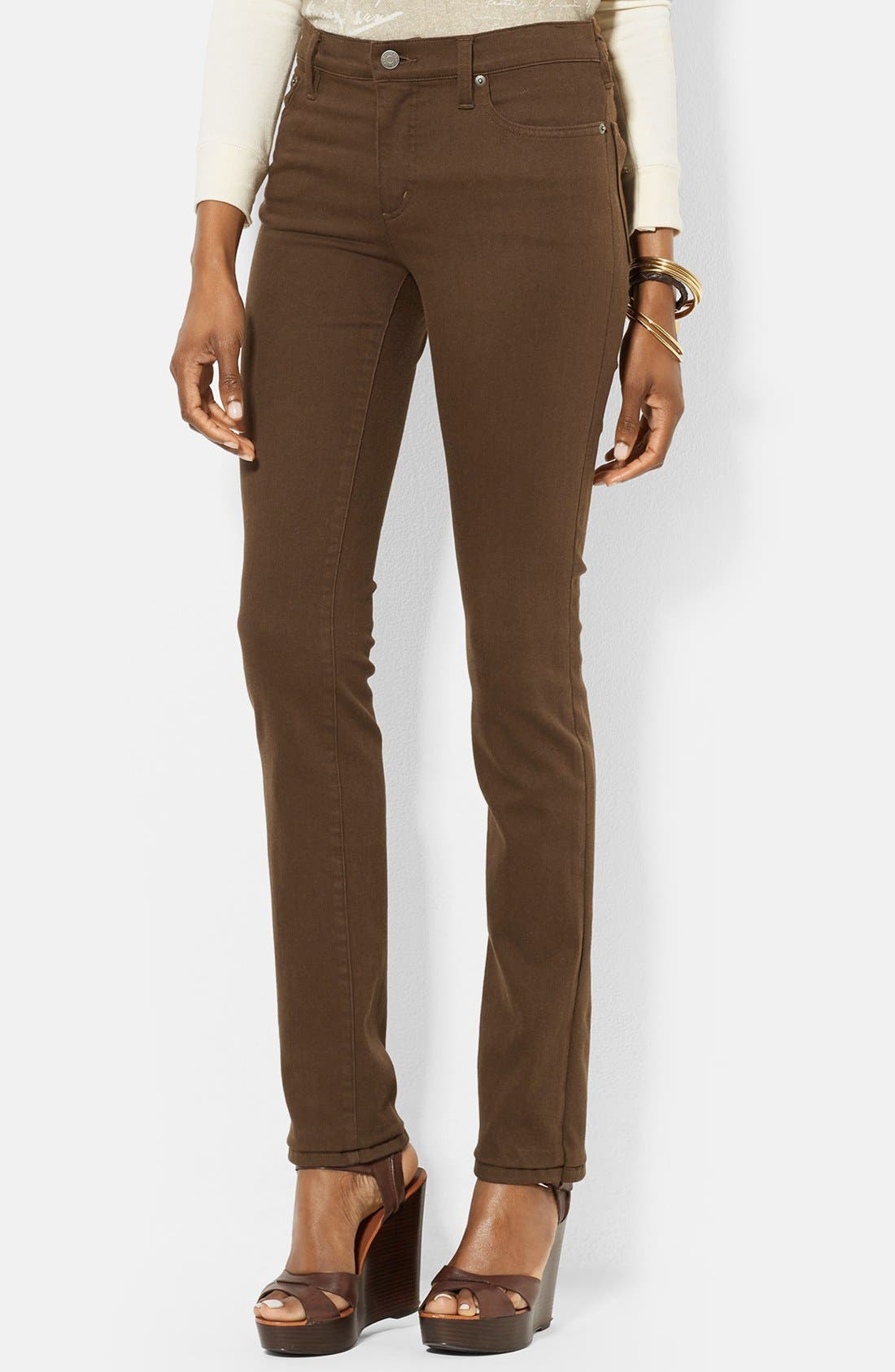 Lauren Ralph Lauren Stretch Straight Leg Jeans (Sycamore Brown) (Petite