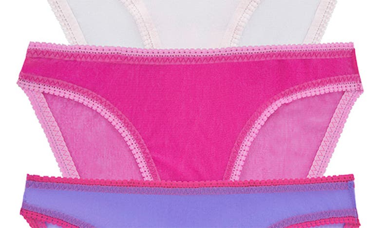 Shop On Gossamer 3-pack Mesh Hip Bikinis In Pink Multi